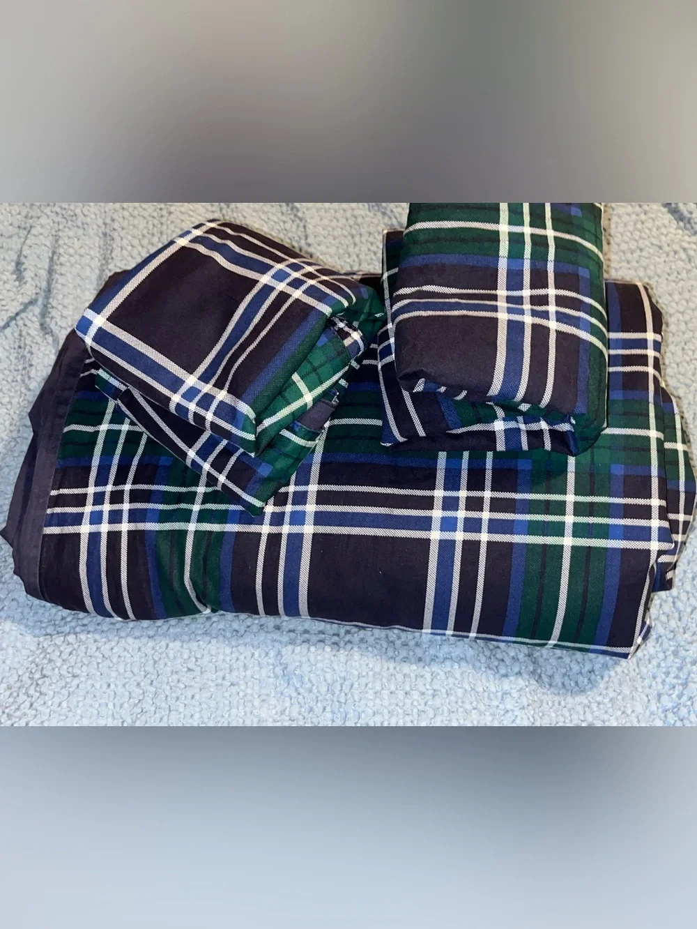 Nautica ~ Duvet ~Navy Green Plaid Duvet Cover Set~ Quality~ 💯 % Cotton